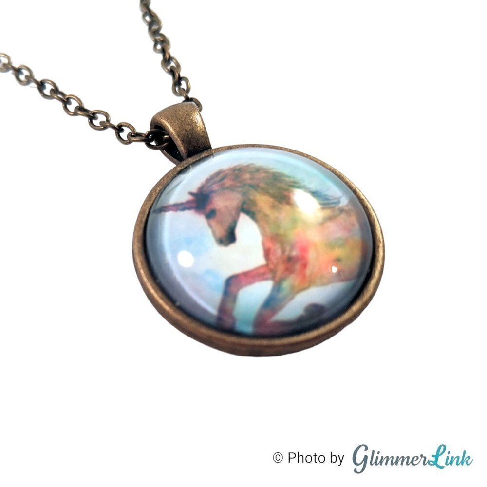 Unicorn Pendant Brass Tone Chain Necklace